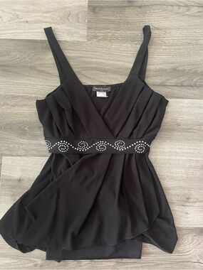 Black Studded Waist Tank Top -